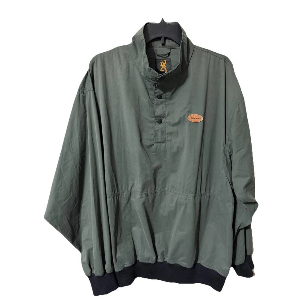 Browning Men's Pullover Anorak Jacket 1/4‎ Snap Up XL Green Pockets Mock Neck